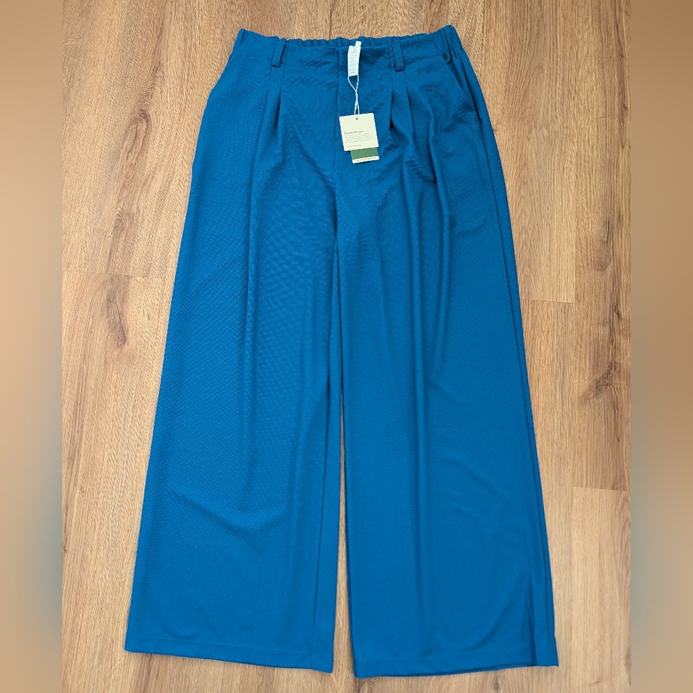 Halara Flex High Wasted Wide Leg Waffle Work Pants In Blue Size XL Tall Pull On - Picture 2 of 8